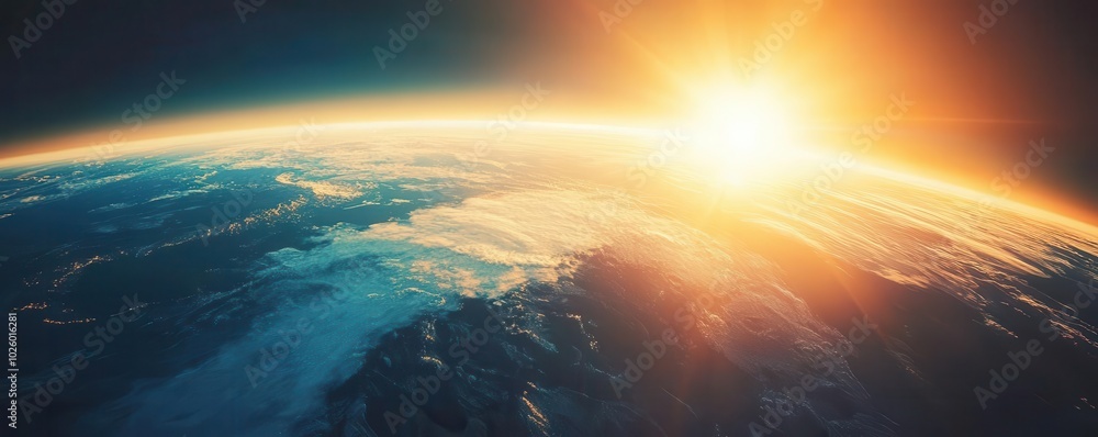 A peaceful view of Earth with sunlight breaking over the horizon, showcasing the planet s delicate beauty Sunrise Earth, planetary beauty, space A peaceful view of Earth with sunlight breaking over the horizon, showcasing the planet s delicate beauty Sunrise Earth, planetary beauty, space