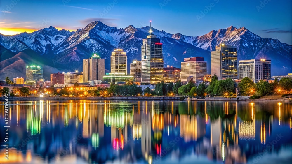 Fototapeta premium Stunning Salt Lake City Skyline at Night – Urban Exploration Photography