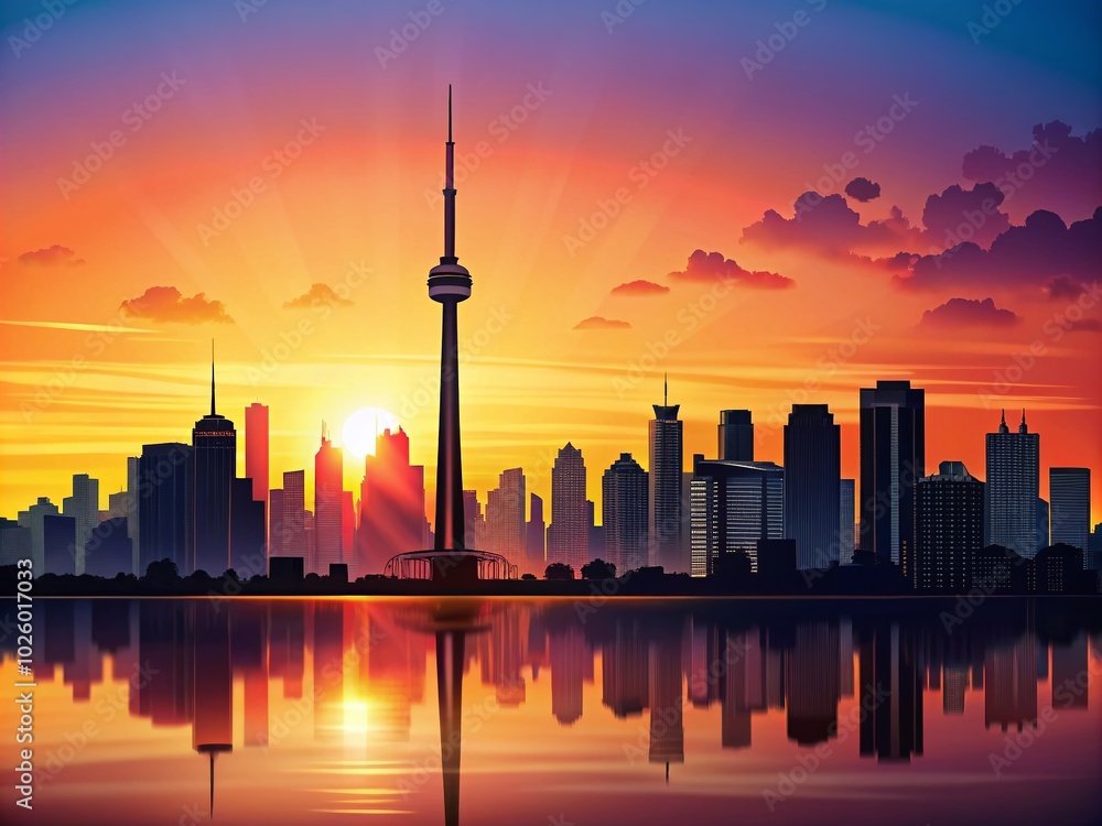 Stunning Silhouette of Toronto Skyline at Dusk - Perfect for Backgrounds and Cityscapes