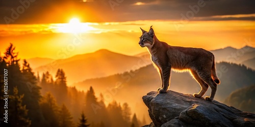 Stunning Silhouette of Lynx Cat in Natural Habitat at Sunset