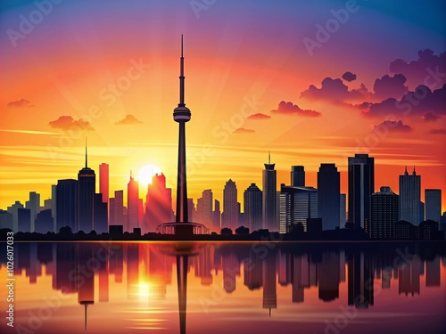 Obraz na płótnie Stunning Silhouette of Toronto Skyline at Dusk - Perfect for Backgrounds and Cityscapes w salonie