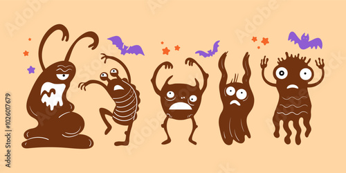 Monsters Halloween card vector illustration. Bats vector illustration.