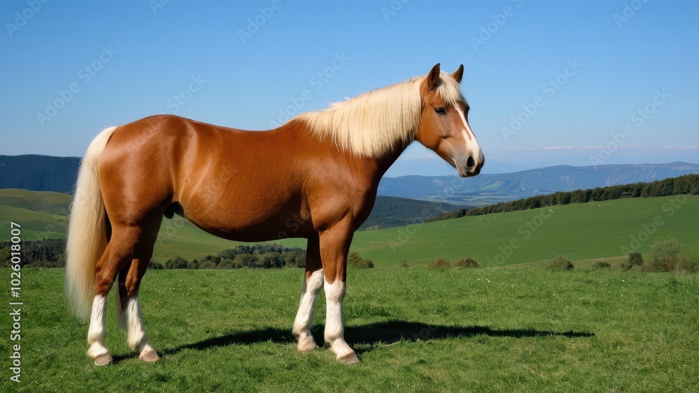 Stunning Haflinger horse in a natural pose, gazing to the left. Perfect for equestrian-themed projects, stock imagery, or nature-inspired artwork Stunning Haflinger horse in a natural pose, gazing to the left. Perfect for equestrian-themed projects, stock imagery, or nature-inspired artwork