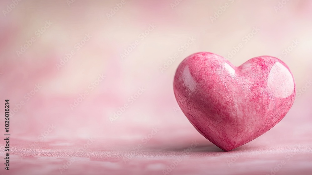 Fototapeta premium Soft focus pink heart on a smooth pastel pink background with a subtle texture and gradient, exuding romance and elegance