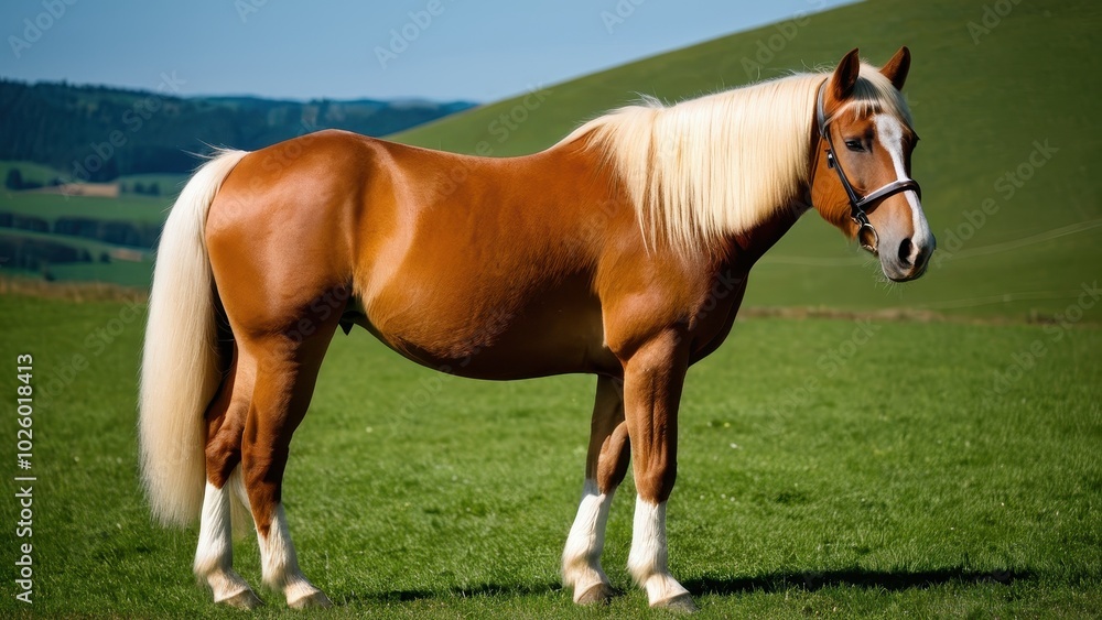 Stunning Haflinger horse in a natural pose, gazing to the left. Perfect for equestrian-themed projects, stock imagery, or nature-inspired artwork Stunning Haflinger horse in a natural pose, gazing to the left. Perfect for equestrian-themed projects, stock imagery, or nature-inspired artwork