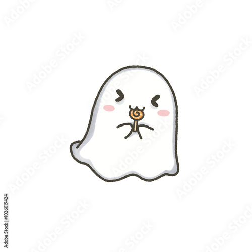 Cute white ghost eating candy