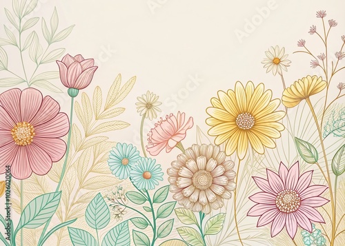 Summer Flowers Vector Line Illustrations Set for Creative Projects and Designs