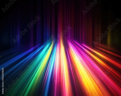 Abstract background featuring vibrant rainbow light streaks creating a dynamic and energetic design, perfect for creating a sense of speed motion and futuristic technology