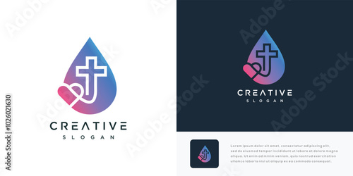 illustration of church cross water logo design. icon logo water with cross logo	