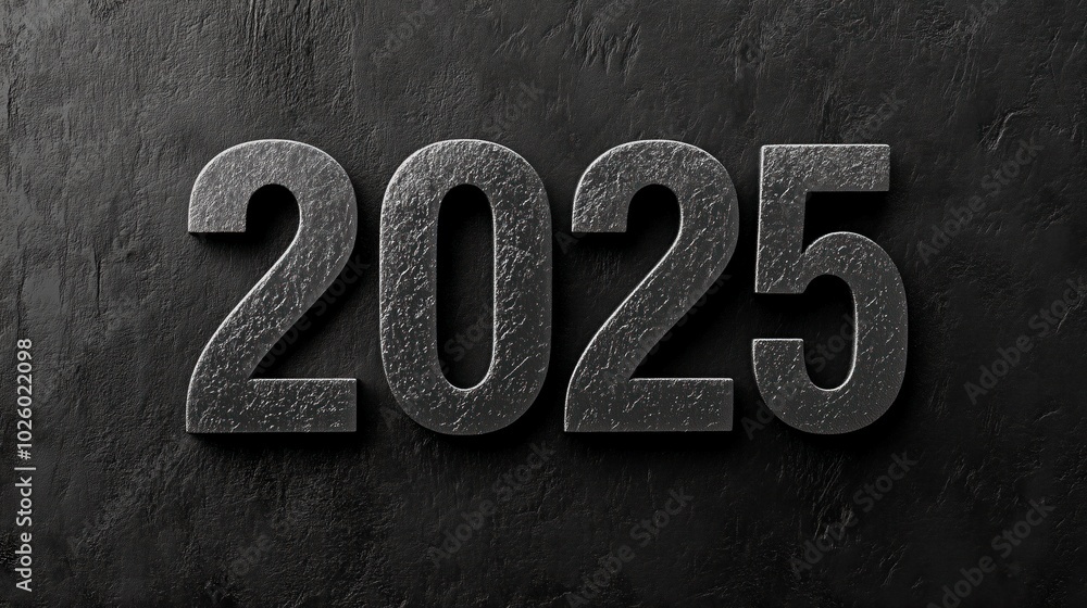 Stylized 2025 numeral with a textured surface on a dark background conveying a sense of modernity and anticipation Stylized 2025 numeral with a textured surface on a dark background conveying a sense of modernity and anticipation