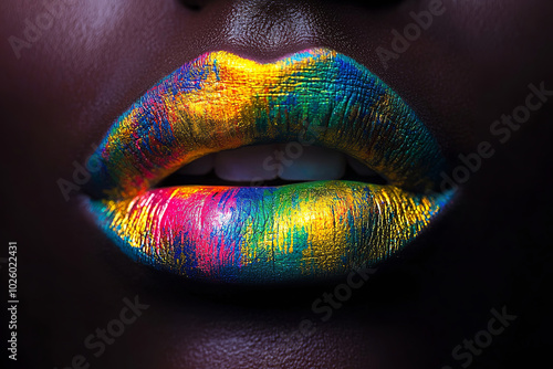 Vivid multicolor artistic lips with vibrant colors photo