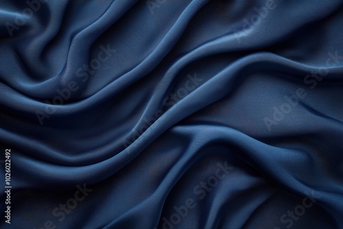 Rich navy curtain material backdrop. Sea-inspired blue wave design background photo