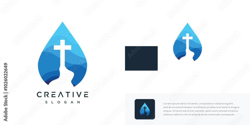 illustration of church cross water logo design. icon logo water with cross logo illustration of church cross water logo design. icon logo water with cross logo