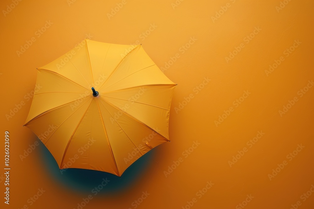 Bright yellow umbrella on vibrant orange background Bright yellow umbrella on vibrant orange background