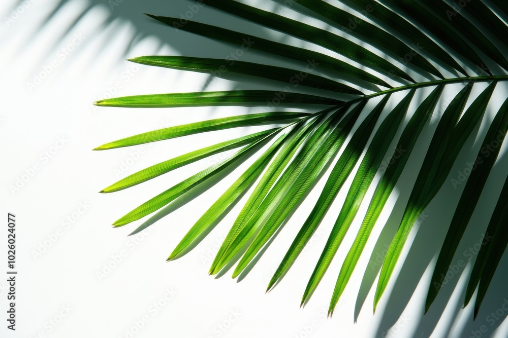 Fototapeta premium Palm leaf's natural shadow on a pure white backdrop