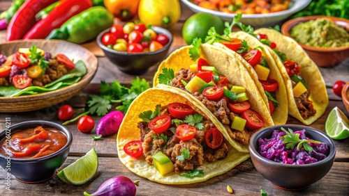 Delight in a festive taco extravaganza filled with assorted flavors and toppings, all amidst a joyful, vibrant atmosphere perfect for enjoying delicious moments with friends!