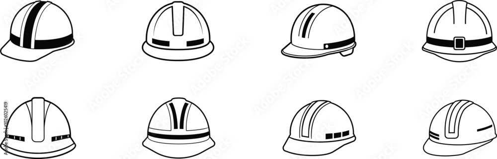 Construction Safety Hard Hat Outline Icons Set Construction Safety Hard Hat Outline Icons Set