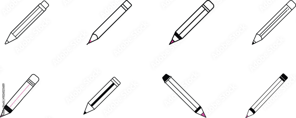 Black and White Pencil Icons with Pink Tips Black and White Pencil Icons with Pink Tips