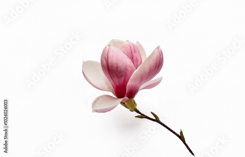 Pink magnolia blossom on a white background.