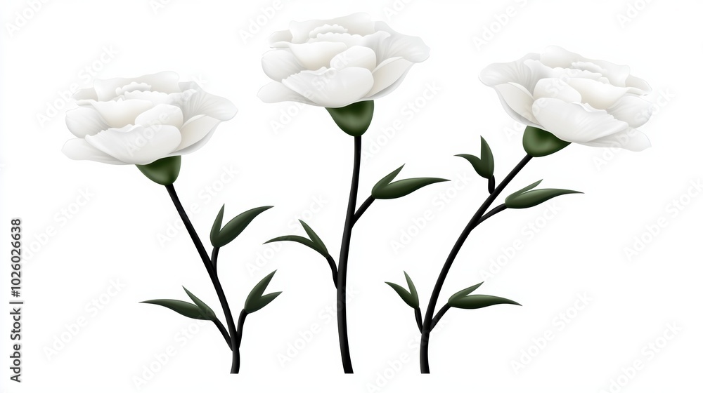 Elegant White Roses with Green Leaves Illustration Elegant White Roses with Green Leaves Illustration