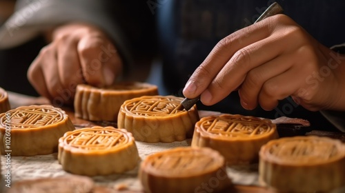 A Baker Decorating Mooncakes