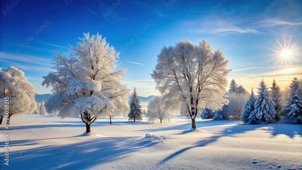 Snow-covered winter landscape with trees , snow, winter, landscape, cold, frost, icy, chilly, nature, white, trees, serene Snow-covered winter landscape with trees , snow, winter, landscape, cold, frost, icy, chilly, nature, white, trees, serene