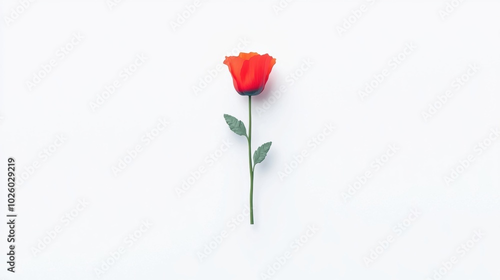 Single Red Rose on White Background Single Red Rose on White Background