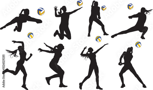Female Volleyball Player, Volleyball Clipart, Sport Girl Silhouette