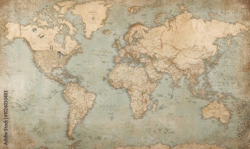 Fototapeta Naklejka Na Ścianę i Meble -  Old world map with faded colors.