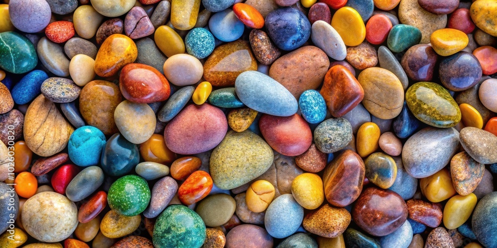 A closeup view of smooth colorful pebbles arranged tightly together, creating an abstract textured pattern, colorful A closeup view of smooth colorful pebbles arranged tightly together, creating an abstract textured pattern, colorful