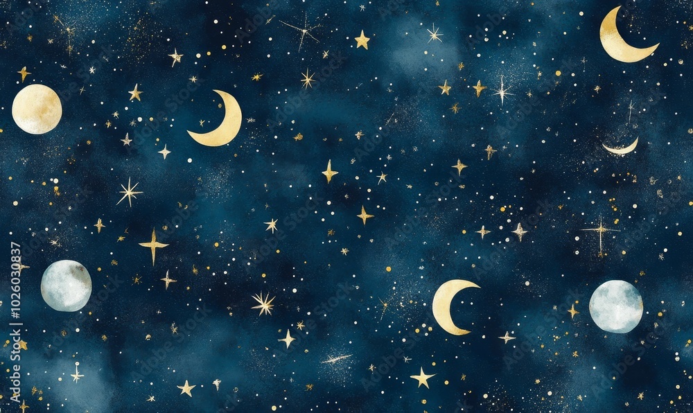 Night sky with moons and stars. Night sky with moons and stars.