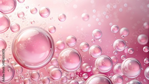 Essential cosmetic oil bubbles floating in pink water, moisturizing hydrating collagen cream concept , skincare, beauty