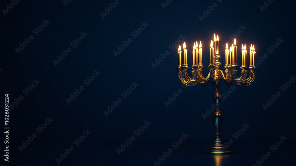 Menorah with lit candles celebrating Hanukkah in a dimly lit setting during nighttime Menorah with lit candles celebrating Hanukkah in a dimly lit setting during nighttime