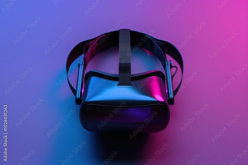 Virtual reality headset on a gradient background with colorful lighting effects Virtual reality headset on a gradient background with colorful lighting effects
