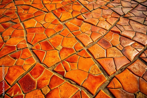 Distinctive orange clay tiles, featuring cracked textures and unique patterns, enhance flooring for interior design applications, adding character and charm to residential or commercial environments.