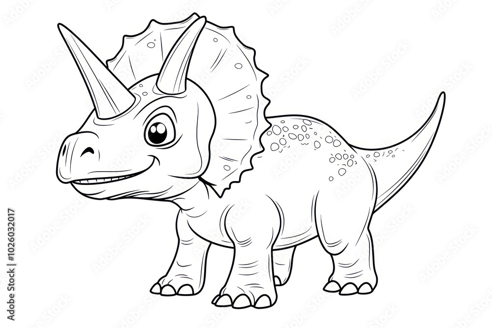 Fototapeta premium Triceratops, coloring page for kids, line art, black and white.