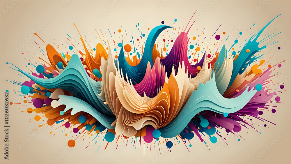 Obraz premium Abstraktion Visualisierung digitaler Wellen auf Beige 16х9. Hintergrund für das Design 5.