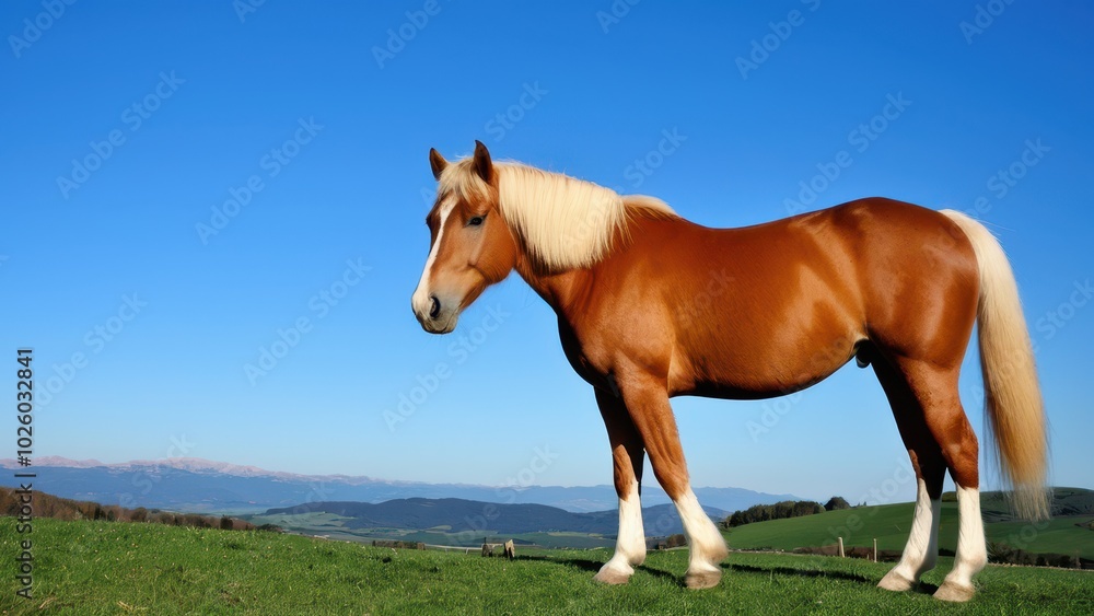 Obraz premium Graceful Haflinger horse looking left, highlighting its distinctive breed features. A versatile image for horse lovers, breeders, or equestrian design needs