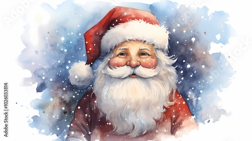 Cheerful Santa Claus in snowy backdrop evokes holiday spirit and warmth.