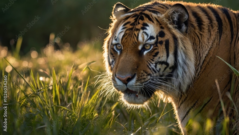 Naklejka premium Majestic Siberian Tiger at Golden Hour 