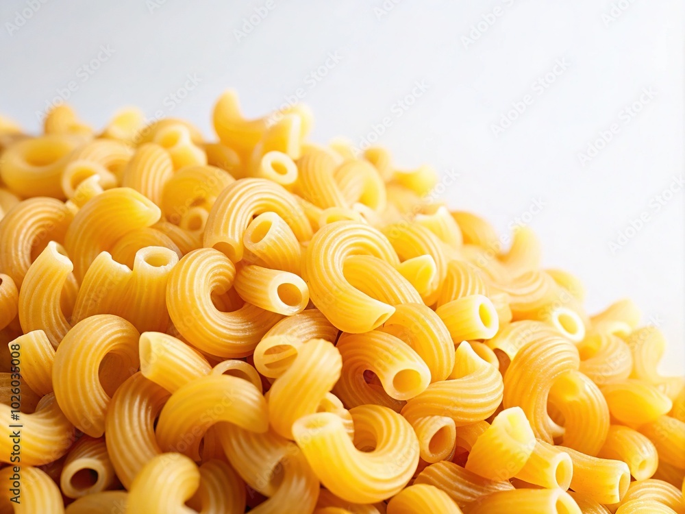 Raw Macaroni Pasta in Macro Photography Style on White Background for Culinary Use Raw Macaroni Pasta in Macro Photography Style on White Background for Culinary Use