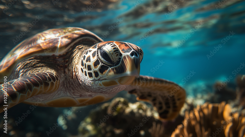 Obraz premium Close-up of sea turtle swimming underwater