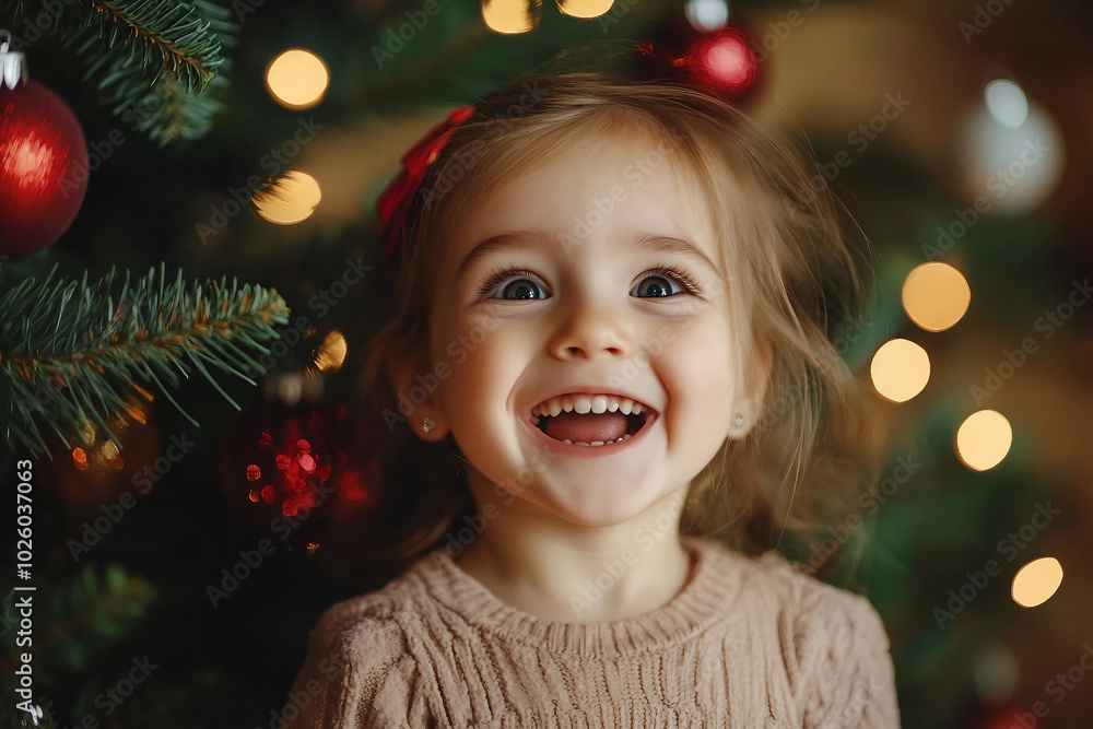 Generative AI image of mother father child couple family together by decorated Christmas tree holiday celebration themes Generative AI image of mother father child couple family together by decorated Christmas tree holiday celebration themes