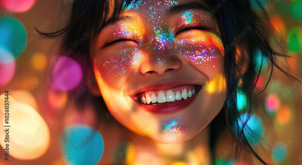 A young Asian woman smiles against a vibrant melted colorful backdrop, radiating joy and positivity. Her natural expression is perfect for projects focusing on happiness and energy. A young Asian woman smiles against a vibrant melted colorful backdrop, radiating joy and positivity. Her natural expression is perfect for projects focusing on happiness and energy.