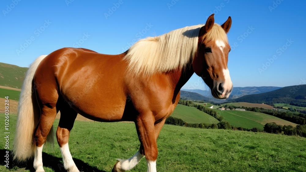 Stunning Haflinger horse in a natural pose, gazing to the left. Perfect for equestrian-themed projects, stock imagery, or nature-inspired artwork Stunning Haflinger horse in a natural pose, gazing to the left. Perfect for equestrian-themed projects, stock imagery, or nature-inspired artwork