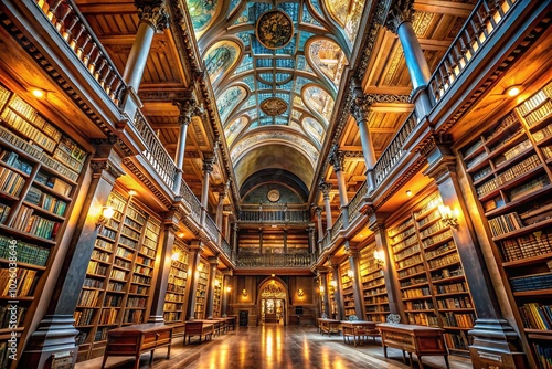 Stunning Aerial View of a Library's Bookshelves with Stacks of Books and Notebook - Drone Photography