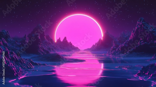 Neon Synth Horizon, Futuristic Landscape, Neon Skyline, Vibrant Horizon, Synthwave Aesthetic, Retro-Futuristic Scene, Colorful Skyline, Electric Horizon, Digital Art, Sci-Fi Landscape, Neon Lights, Sy