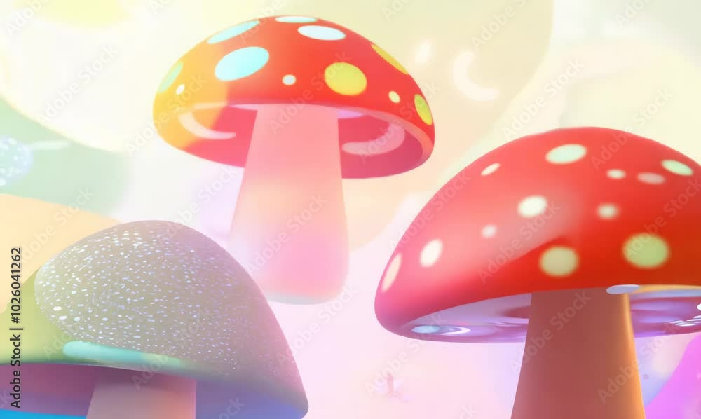 Colorful 3D Magic Mushrooms Floating Animation Colorful 3D Magic Mushrooms Floating Animation
