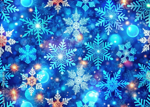 Embrace a seamless geometric backdrop in beautiful blue colors, enhanced with winter snowflakes, ideal for a stylish Christmas card design for the year 2025.