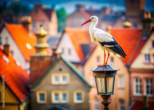 White Stork on Street Lamp in Poland - Tilt-Shift Photography for Nature Lovers